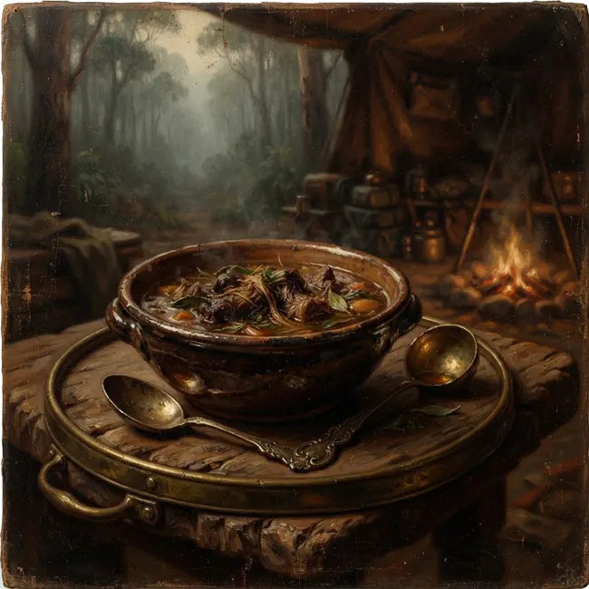 The Aristocrat's Dawn Broth - Slow-Cooked Kangaroo Tail & Lemon Myrtle Consomme – royal court broths soup recipe from Australia