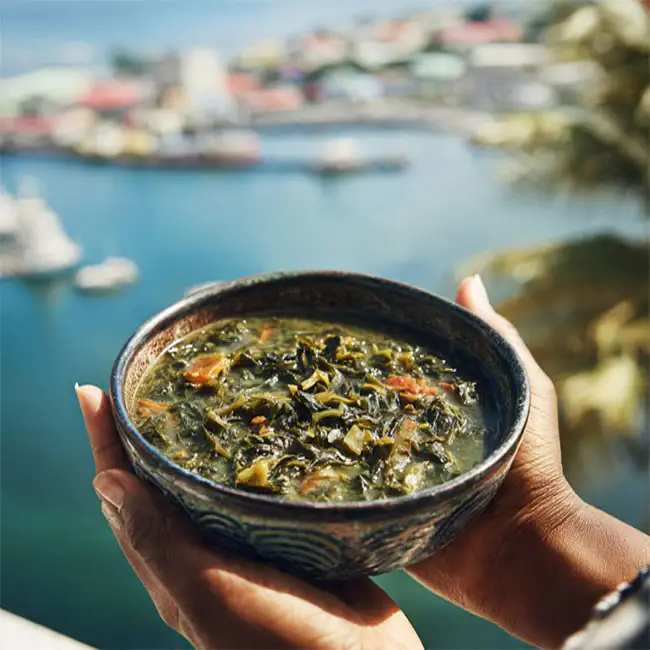 Traditional Green Callaloo Super-Soup – Vegetarian soup recipe from Grenada