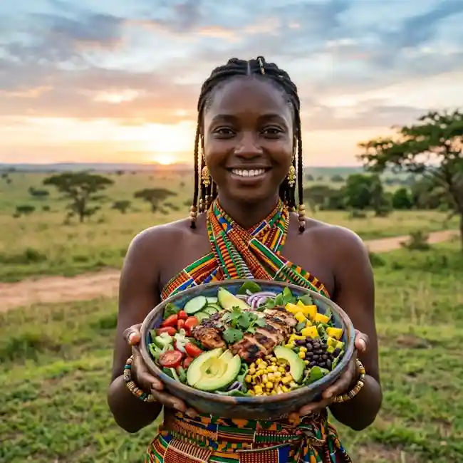 Grilled Chicken and Avocado Ivorian Salad – High-Protein salad recipe from Côte d’Ivoire