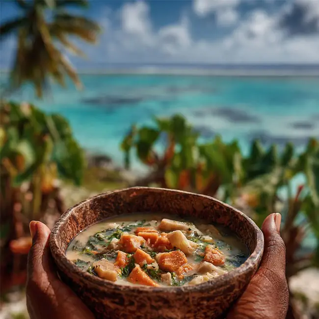 Taro and Vegetable Island Soup – Fast soup recipe from Kiribati