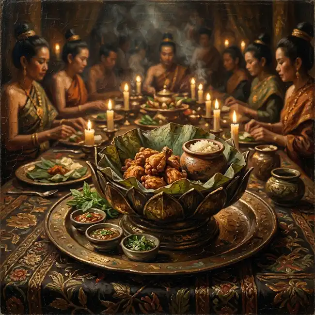 Golden Lotus Leaf Chicken Bites with Aromatic Sticky Rice – royal starters appetizer recipe from Laos