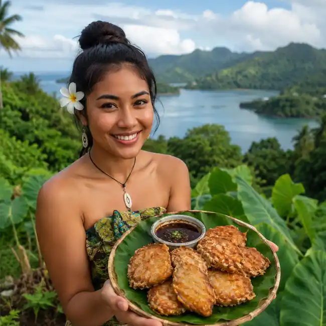 Crispy Taro Patties with Soy Dipping Sauce – Affordable appetizer recipe from Micronesia