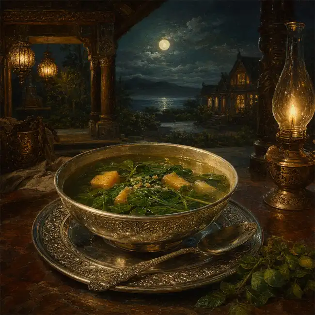 The Rangatira's Pounamu Broth - Sacred Watercress and Kumara Clear Soup – royal court broths soup recipe from New Zealand