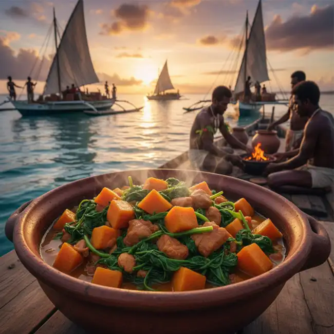 Sweet Potato & Greens Stir – Flavorful main dish recipe from Papua New Guinea