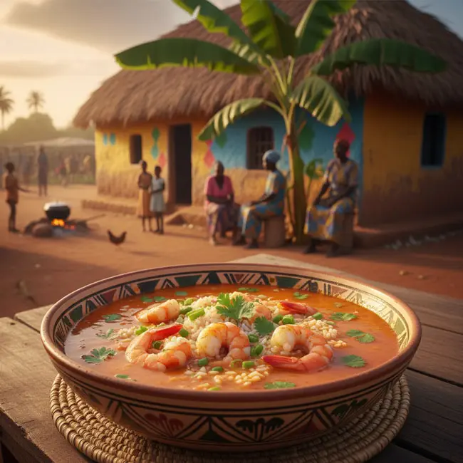 Sopa de Camarão com Arroz – Beginner-friendly soup recipe from Guinea-Bissau