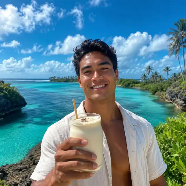 The Creamy Island Coconut and Vanilla Protein Brew – Muscle-Building drink recipe from Tonga