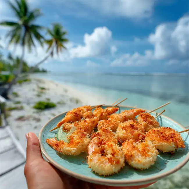 Island Coconut Shrimp Skewers – Sugar-Free appetizer recipe from Tuvalu