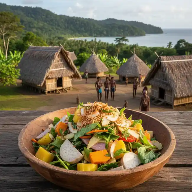 Vanuatu Island Root Veggie Herb Salad – Tasty salad recipe from Vanuatu