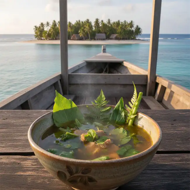 Slow-Simmered Bone Broth with Island Greens – Specialty soup recipe from Vanuatu
